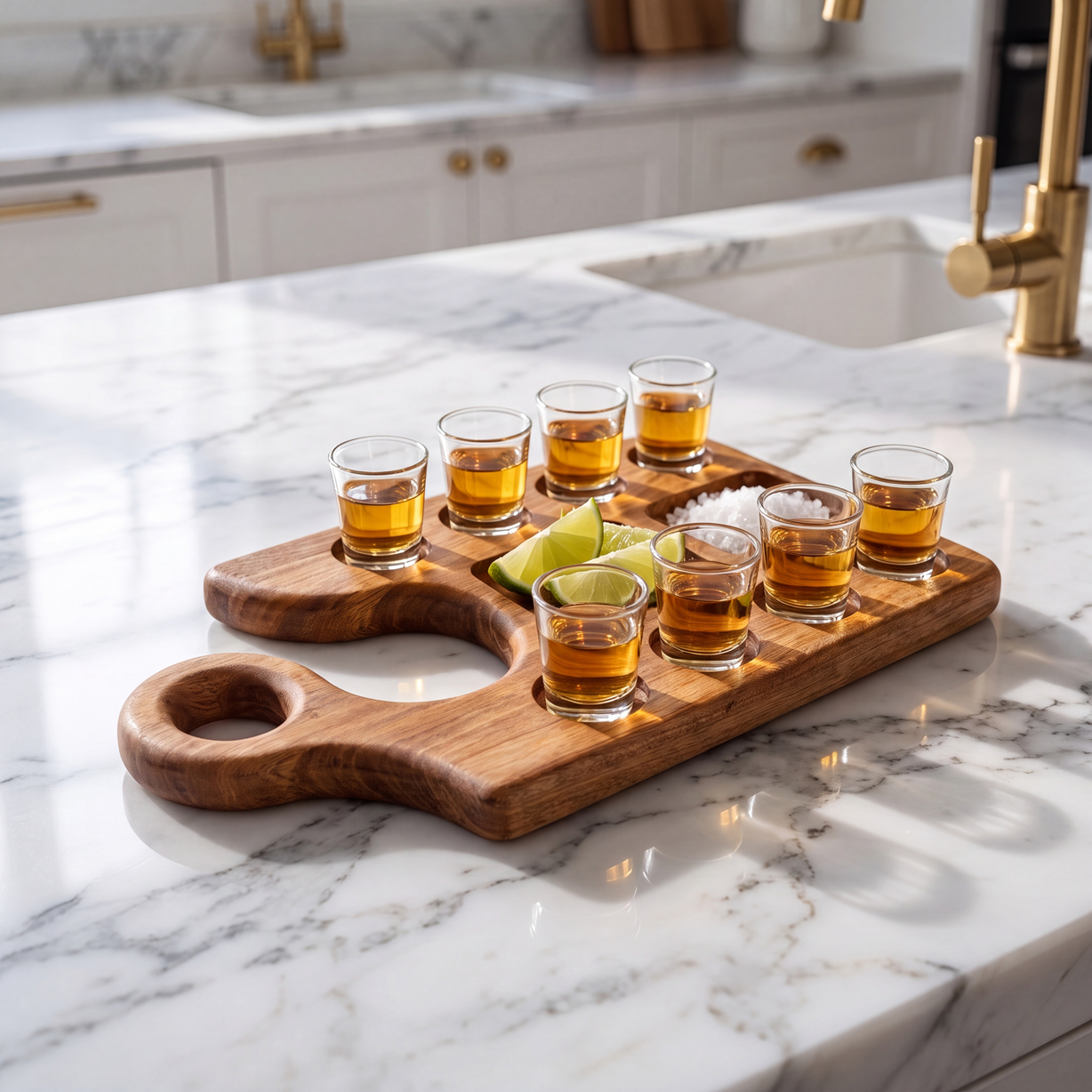 Tabla Tequilera de Madera para 8 Caballitos
